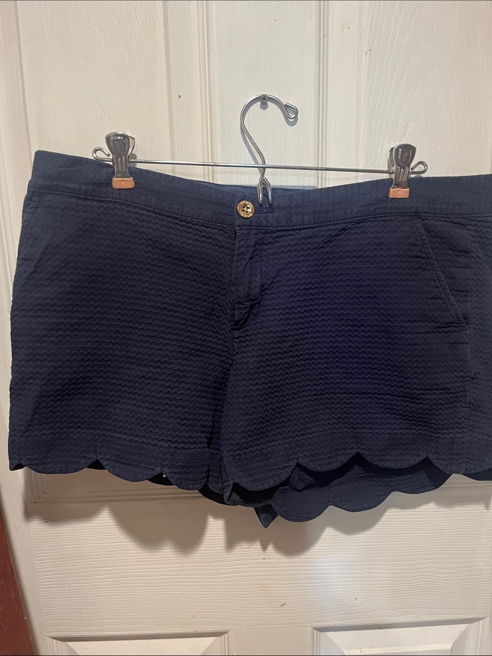 Lilly Pulitzer Navy Scalloped High-Waist Shorts